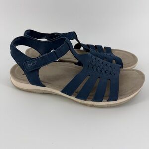 Earth Origins Saila Blue Leather Ankle Strap Sandals, Women's 10